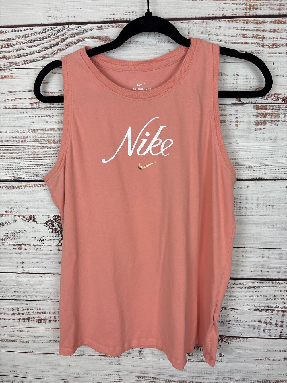 Nike Tee Dri Fit Activewear Sleeveless Top Peach Swoosh Exercise Lounge Womens M